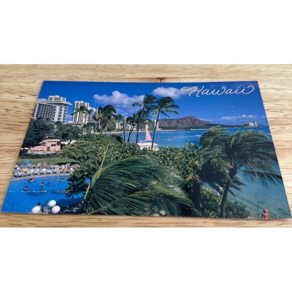 Vintage Hawaii Postcard Waikiki Beach Diamond Head Scene Sku 0199 - Picture 2 of 4